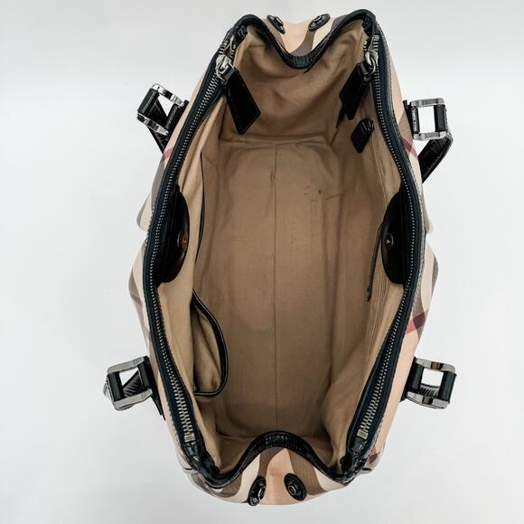 Burberry Bag Shoulder Tote Check Travel Nova Check Shopping Tan Beige Authentic - Picture 4 of 16